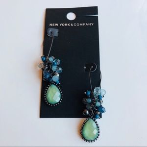 Green & Blue Beaded Long Earrings